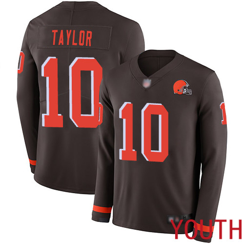 Cleveland Browns Taywan Taylor Youth Brown Limited Jersey 10 NFL Football Therma Long Sleeve